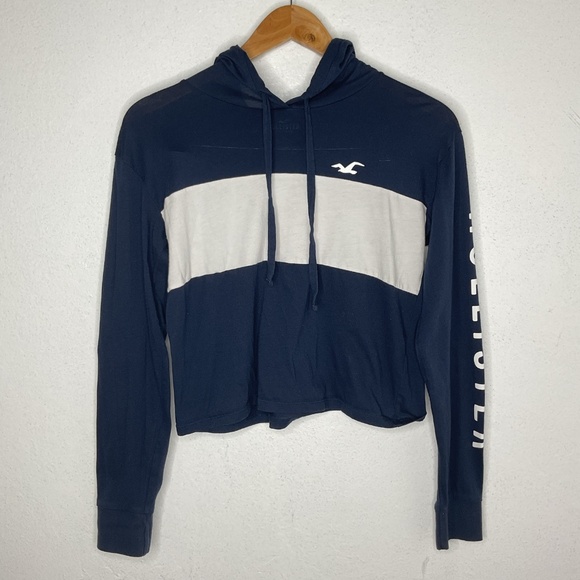 Hollister Cropped Long Sleeve Pullover Top  Size XS Navy Preppy Y2K Sweatshirt - Picture 3 of 8
